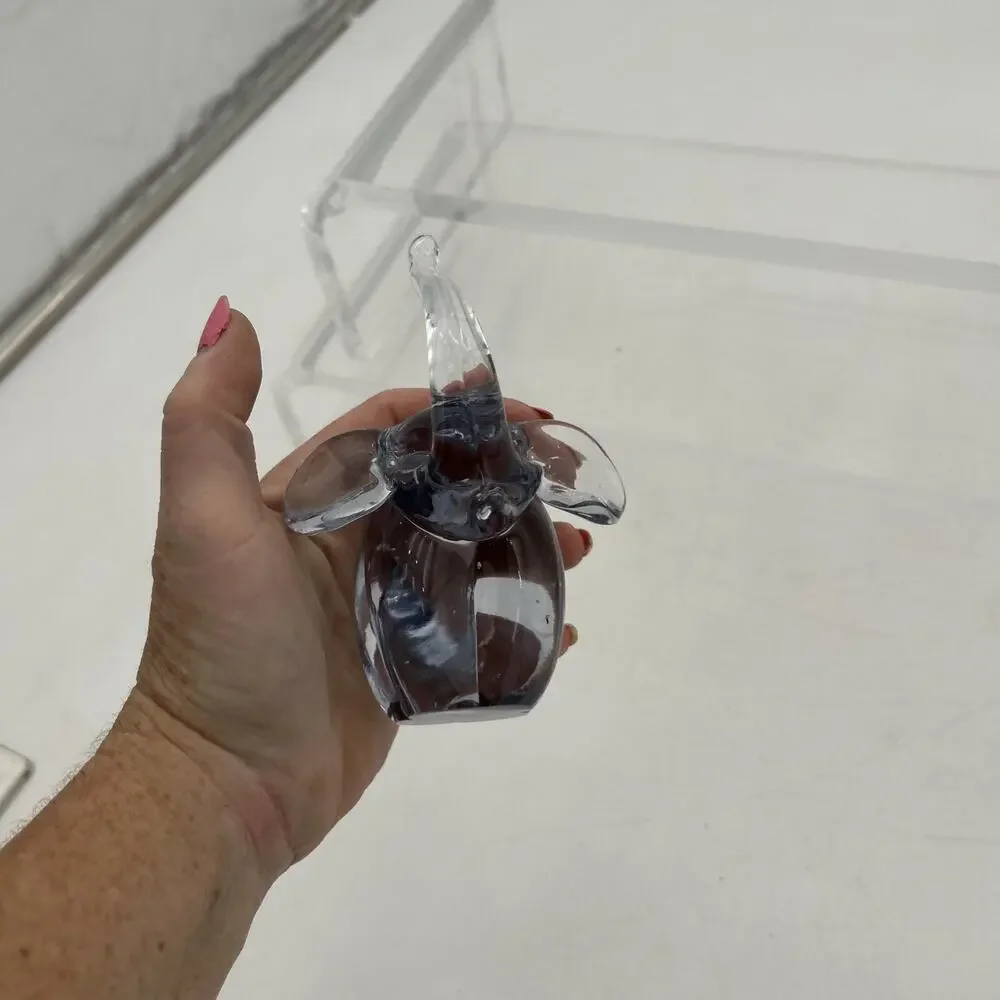 Vtg Hand Made Crystal Elephant Art Clear Glass Figurine Paperweight 5